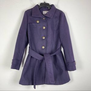 Marvin Richards Peacoat Trench Jacket Coat Solid‎ Purple Tie Waist Lined